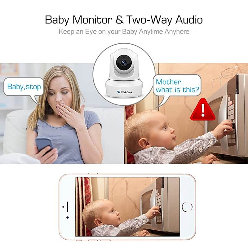 1080P WiFi IP Camera, Pan/Tilt/Zoom HD Wireless Indoor Camera with Night Vision, 2.4GHz Remote Monitor for Baby/Pet/Home Security (White)