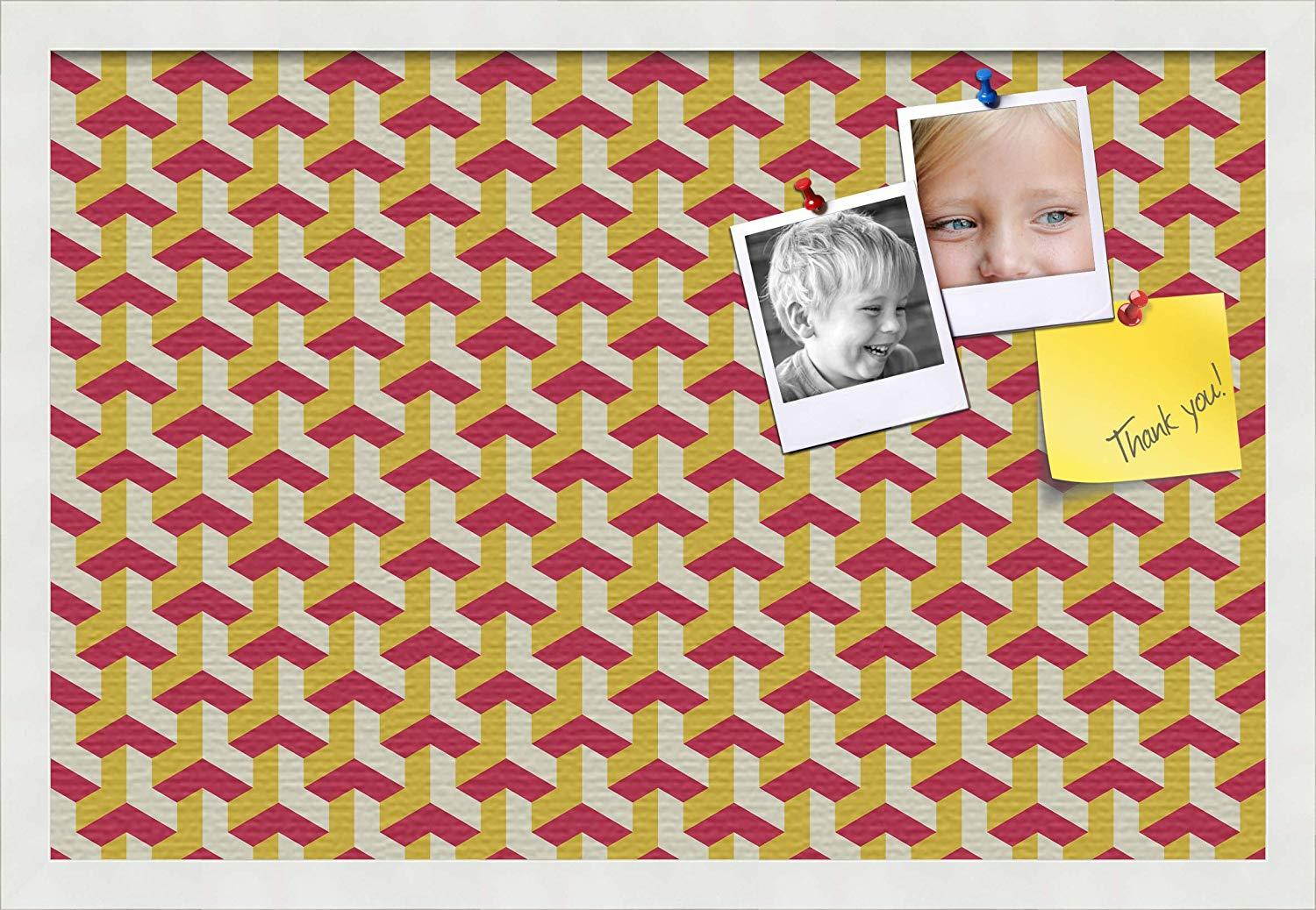 PinPix custom printed pin cork bulletin board made from canvas, Baus Red Gold 24x16 Inches (Completed Size) and framed in Satin White Frame (PinPix-Group-65)