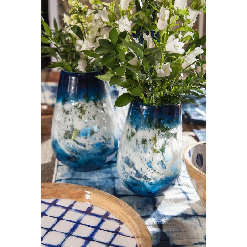 Lone Elm Studios Assorted-sized Artisanal Glass Vases in Milky White and Indigo Blue (Set of 3)