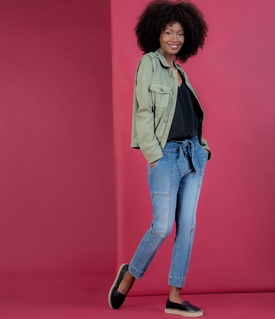 KUT from the KLOTH Reese High Rise Self Tie Belt Straight Leg Paneled Ankle Jeans