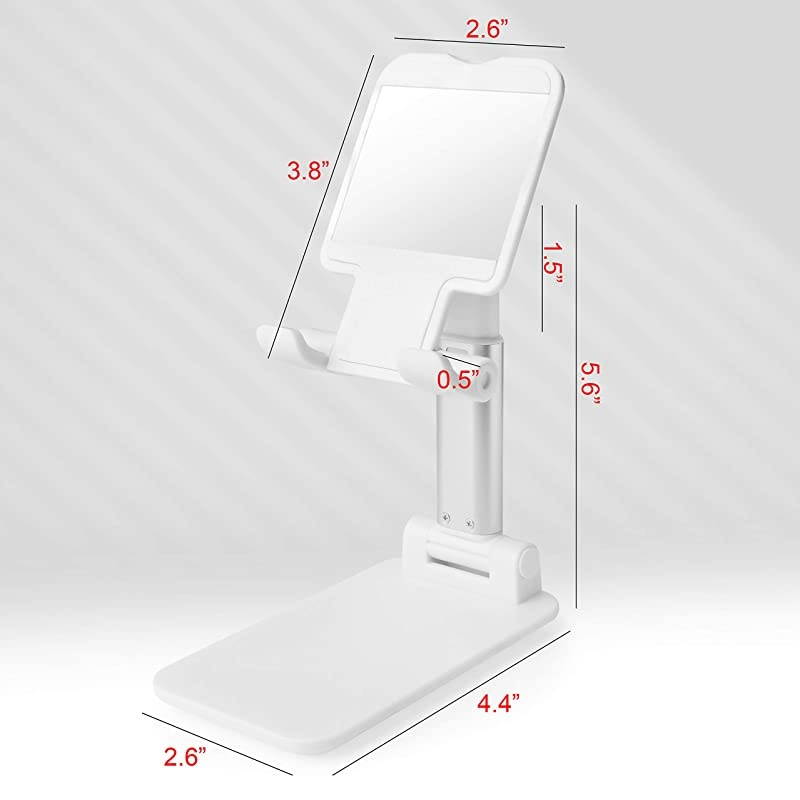 Cell Phone Stand Tablet Holder  Height Adjustable Aluminum Mount Dock Cradle for iPhone Samsung Tablet iPad Nintendo Switch Kindle Great for Facetime Recipe ReadingWhite