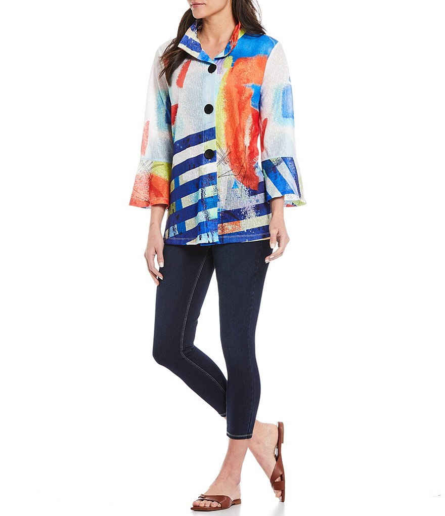 Ali Miles Petite Size Open Mesh Two Button Front 3/4 Sleeve Jacket