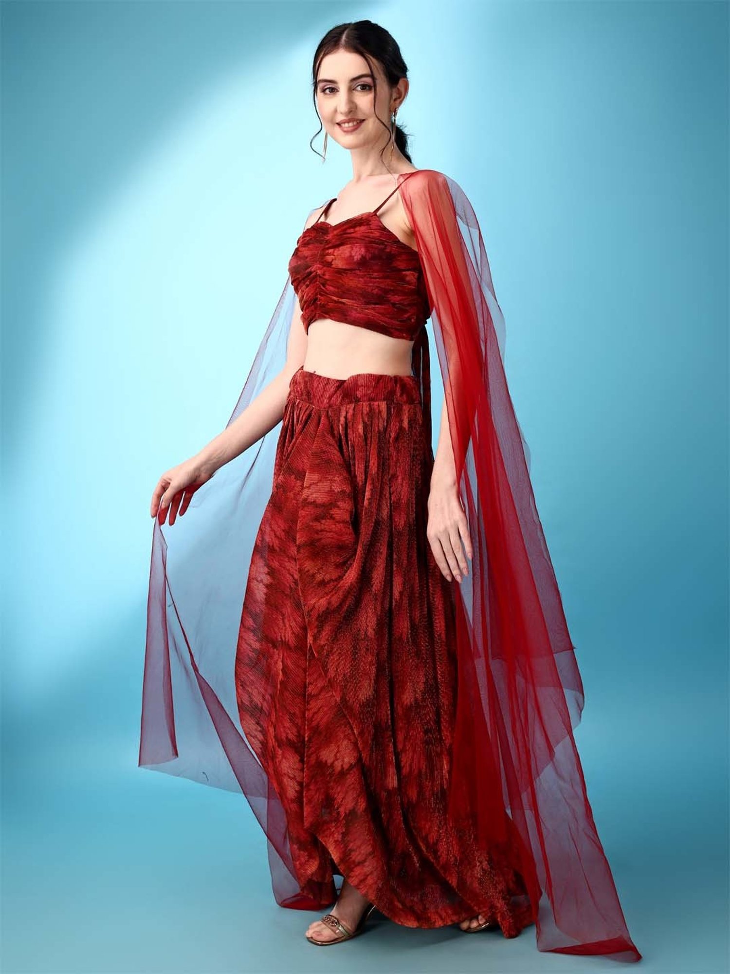 PURVAJA Red Woven Lehenga Choli Set With Dupatta