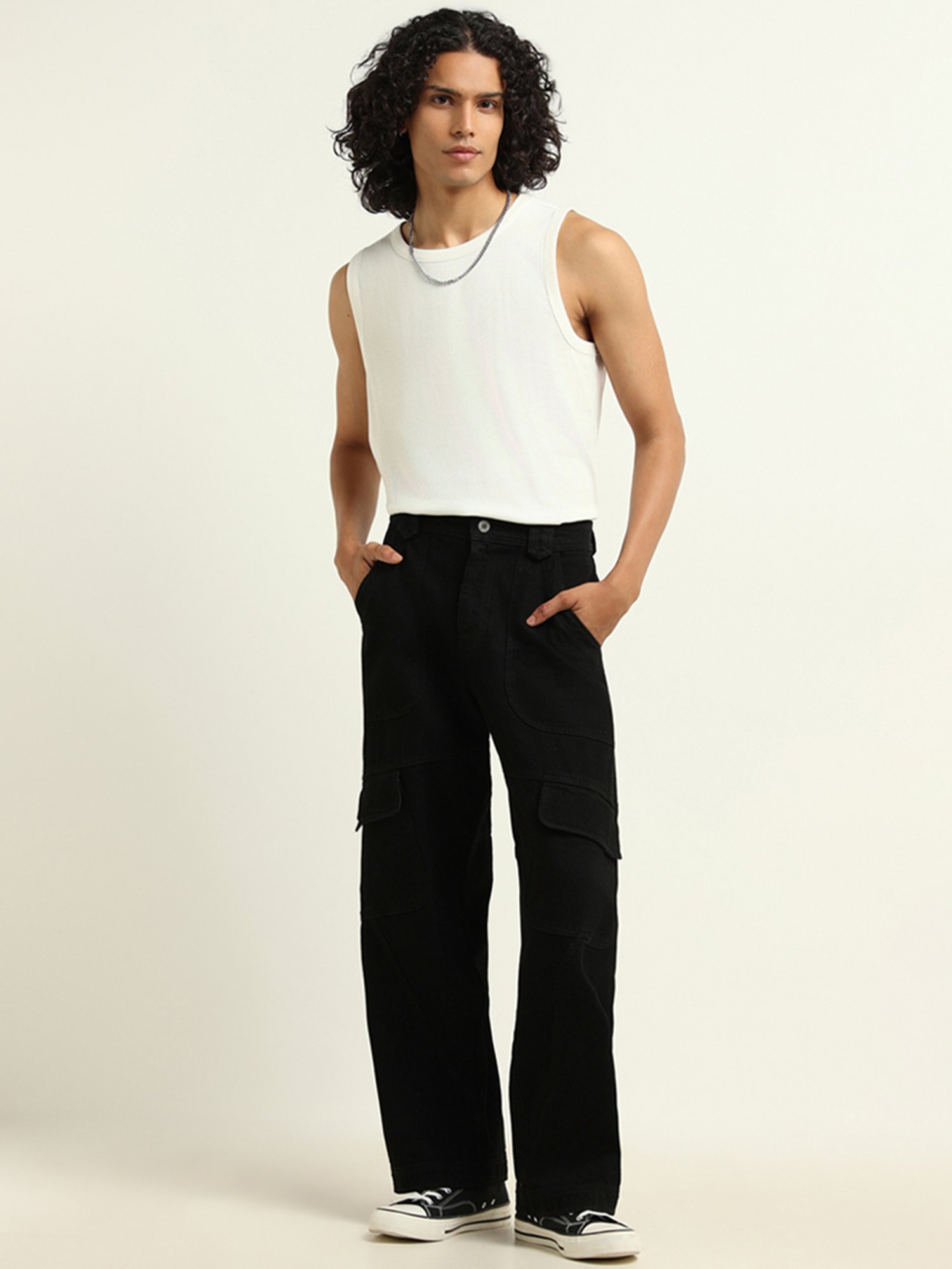 Nuon by Westside White Ribbed Slim Fit T-Shirt