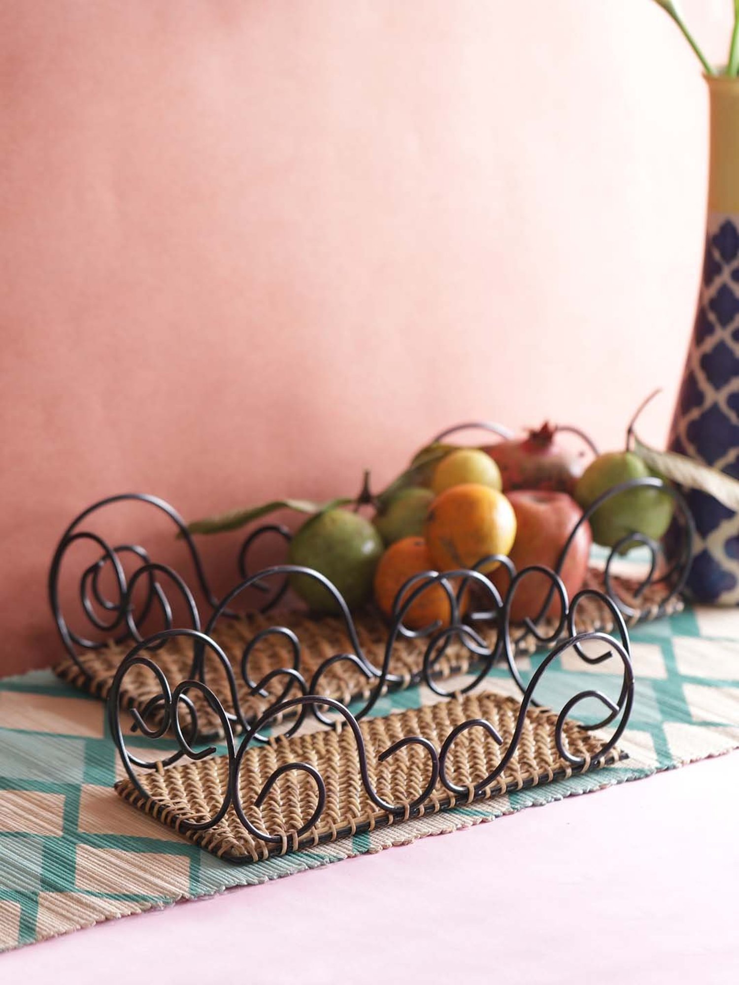 VarEesha Beige Bamboo Wicker Curvy Multipurpose Baskets - Set of 2