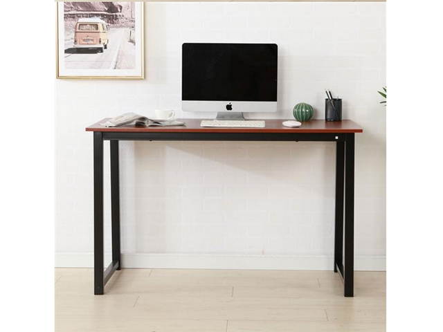Computer Desk Gaming Desk Office Rustic Iron Frame Wood Grain Veneer Surface Large Work Space Desk Workstation High Density Board Table 47*24*29" Teak Color,GT89