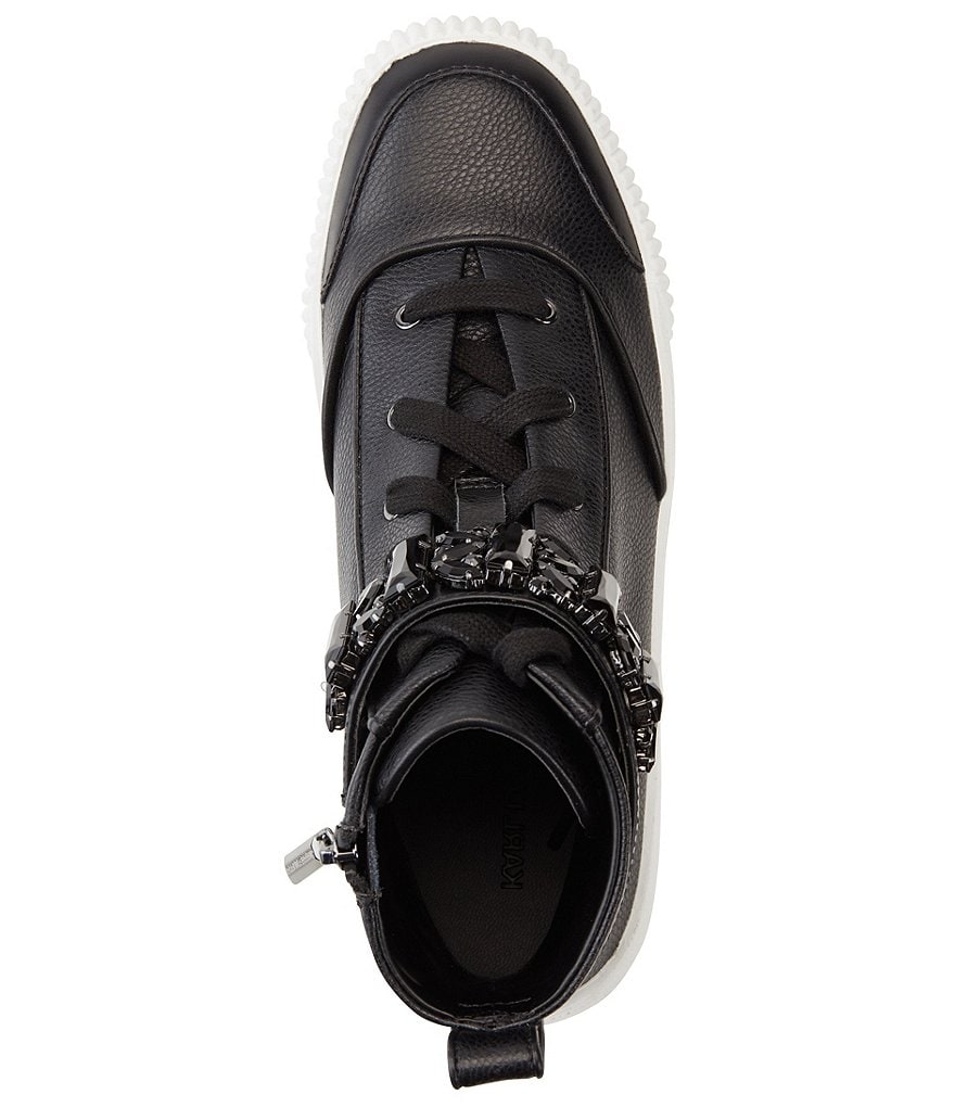 KARL LAGERFELD PARIS Jeren Lace Rhinestone Ankle Strap Leather Sneakers