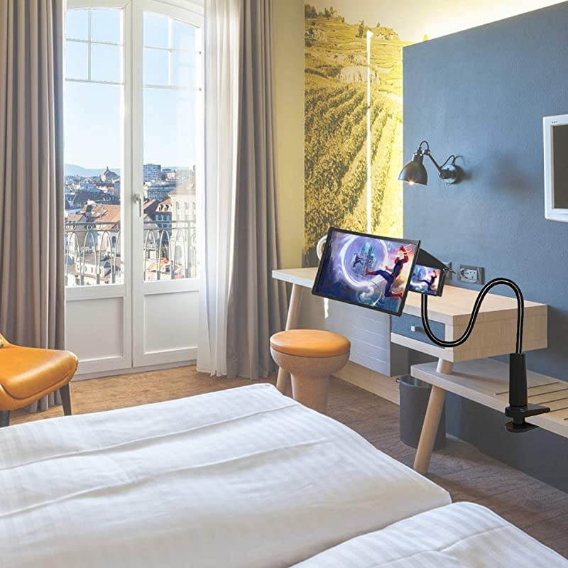 Phone Holder with 12 3D Curve Phone Screen MagnifierHD Screen Magnifier with Adjustable Clamp Lazy Phone Stand Phone Screen Amplifier Enlarger Compatible with for Smartphone Phone Black