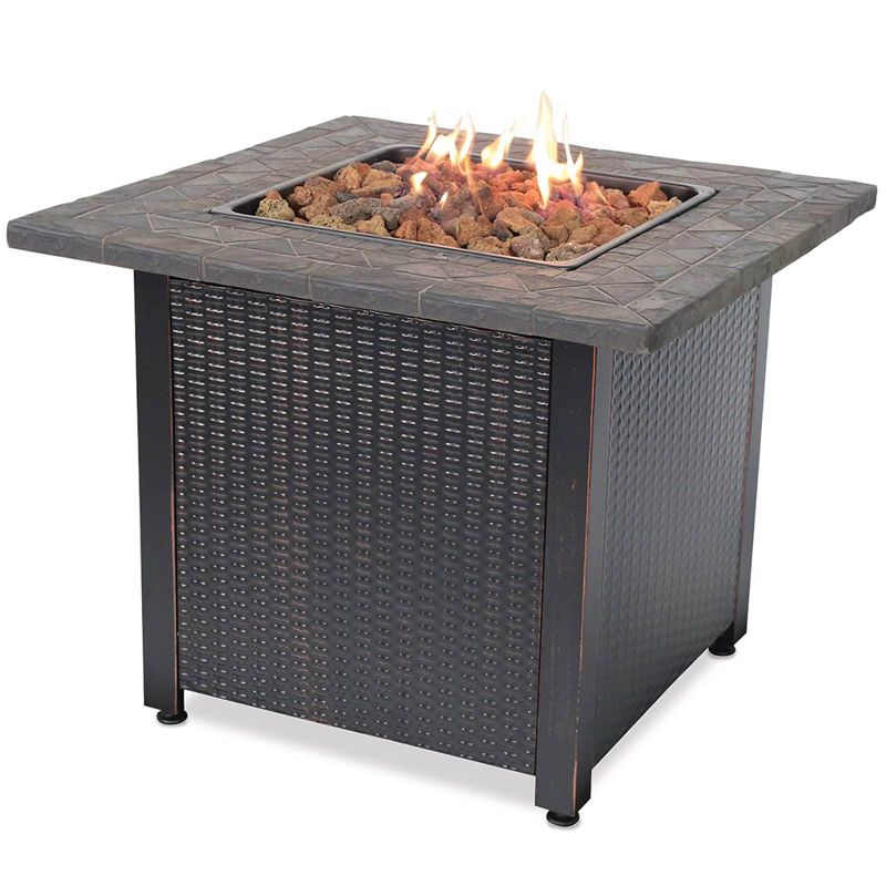 Endless Summer 30 inch Gas Firepit with Lava Rock and Real Slate Mantel