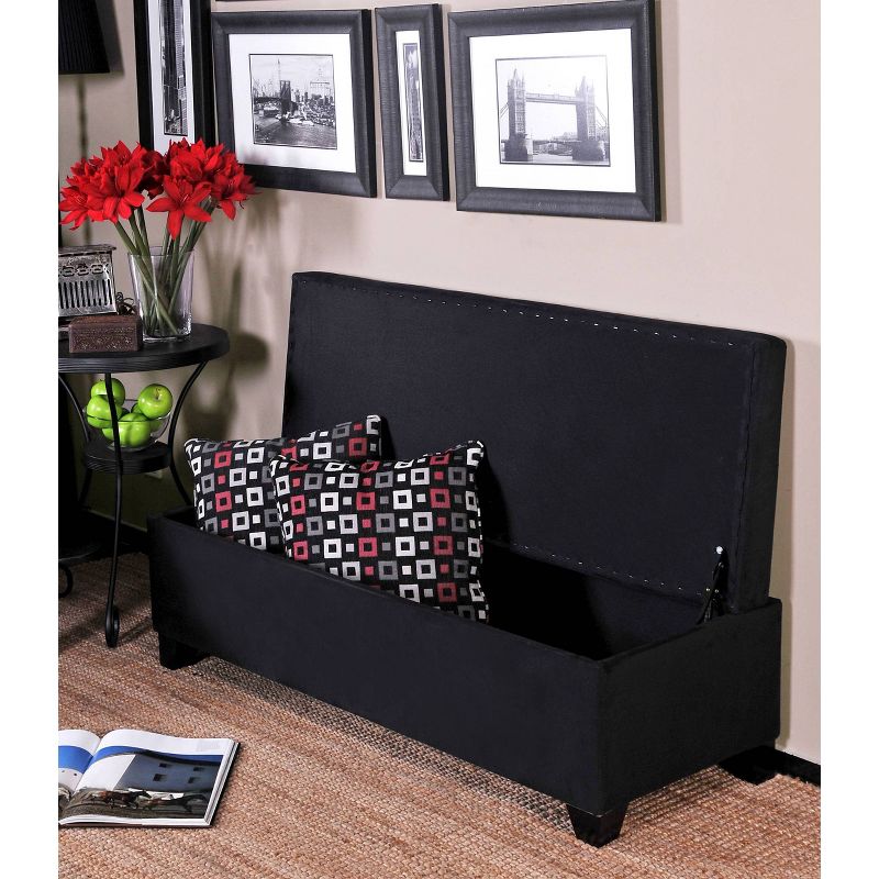 Hinged Bench Storage Ottoman Microfiber Black - Handy Living