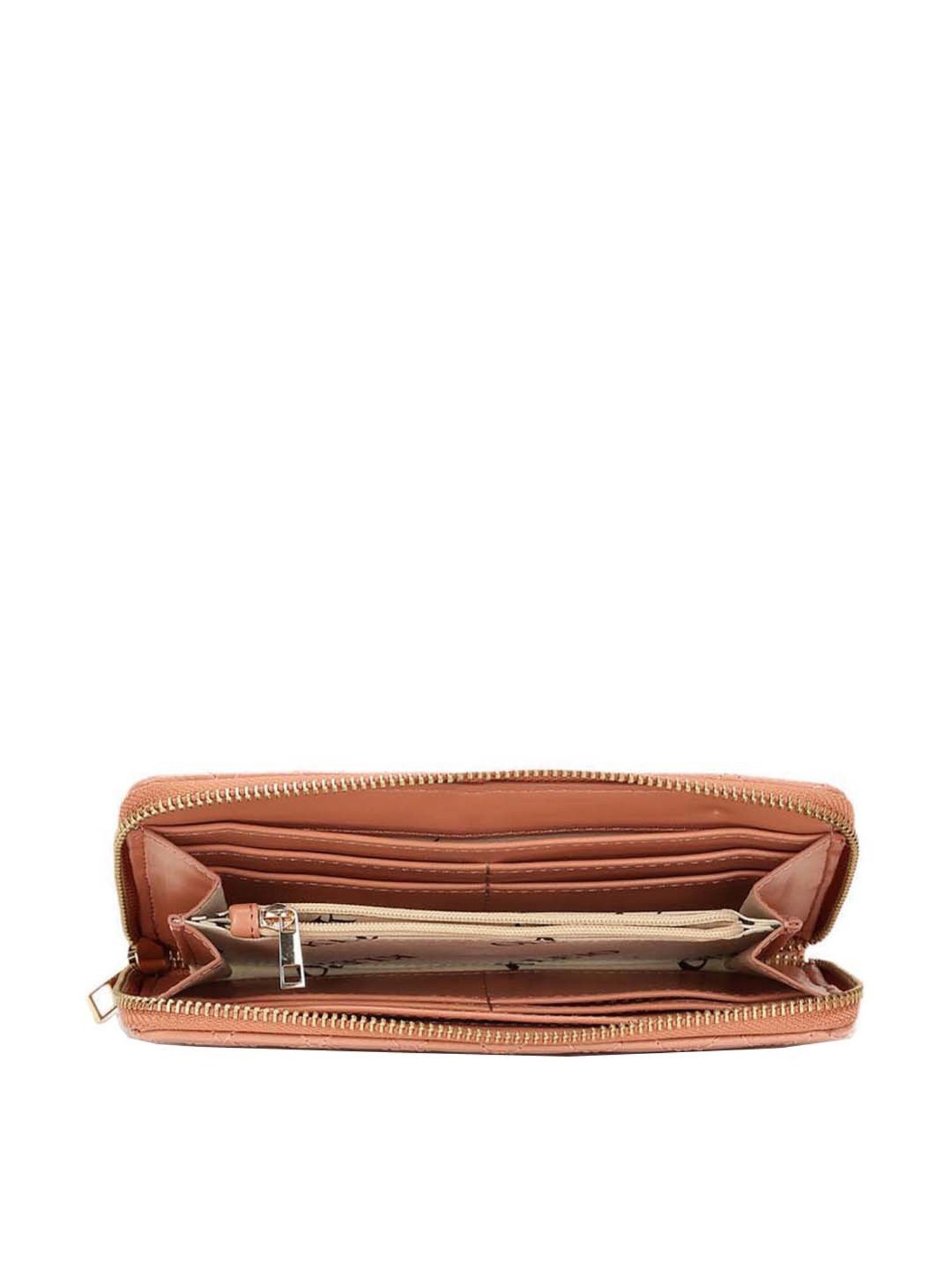 KLEIO Peach Quilted Zip Around Wallet for Women