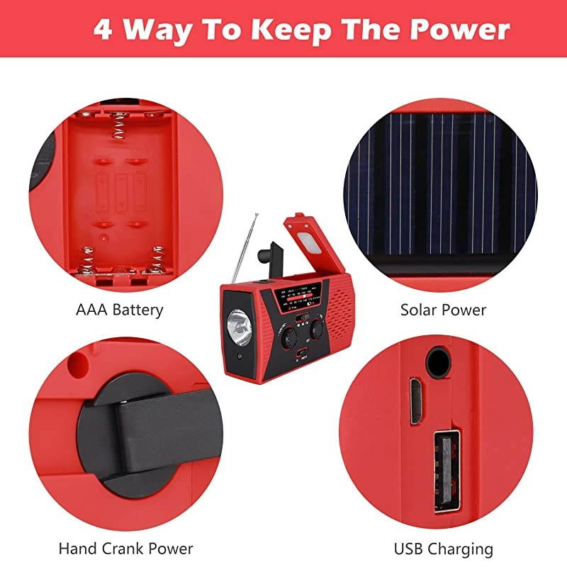 2020 Upgraded Emergency Solar Hand Crank Radio,  Hand Crank AM/FM/NOAA Weather Radio with Flashlight, Reading Lamp, 2000mAh Power Bank,USB Cell Phone Charger and SOS Alarm