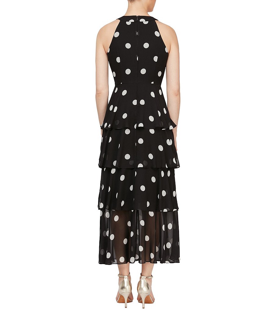 Ignite Evenings Tiered Polka Dot Halter Neck Chiffon Maxi Dress