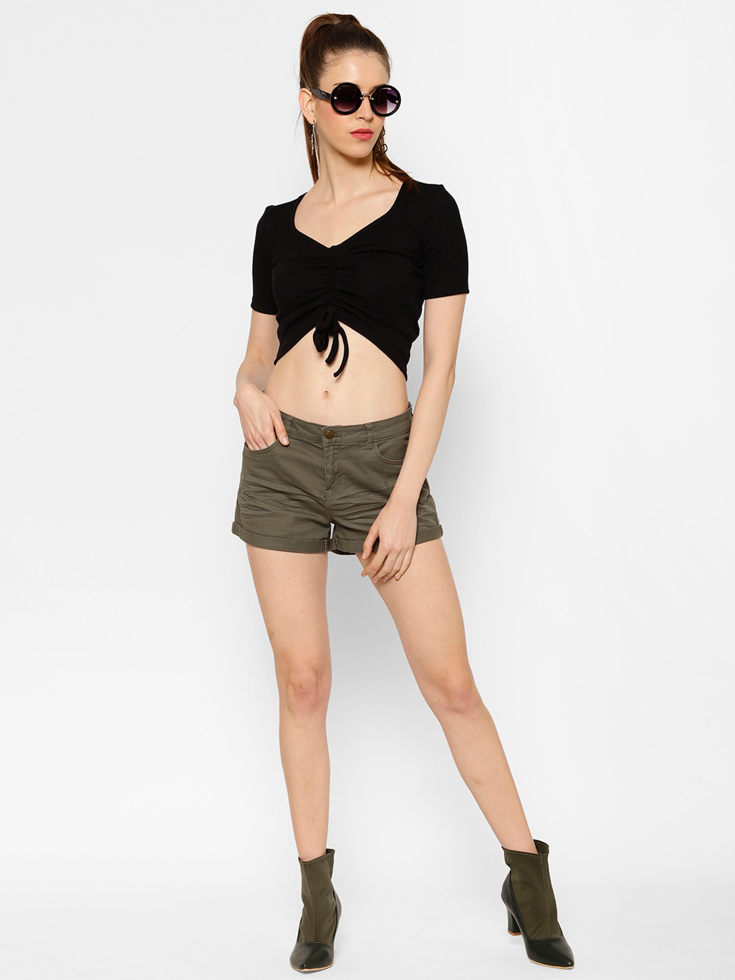 KASSUALLY Black Relaxed Fit Cotton Crop Top