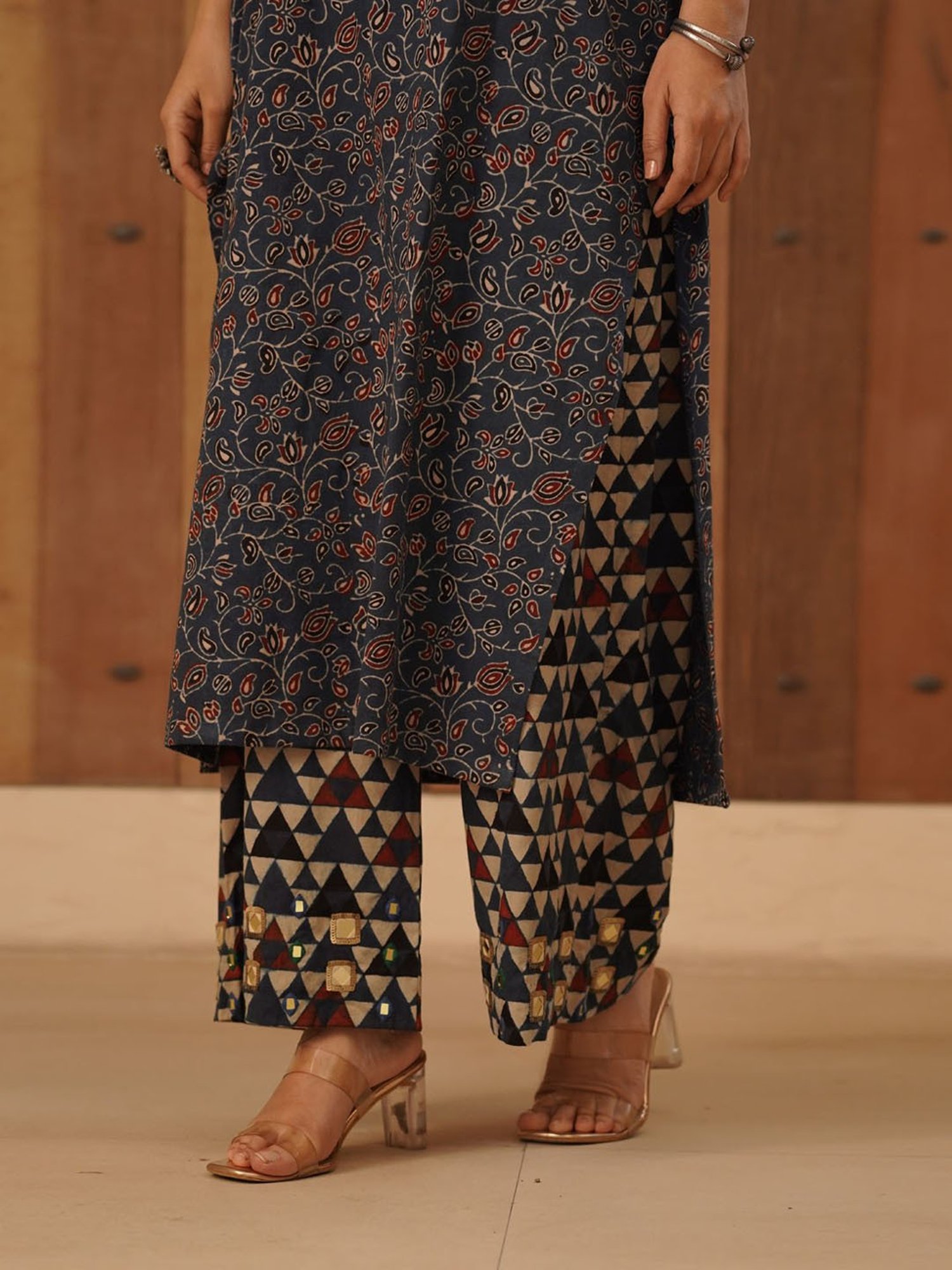 Love Chic Ajrakh Cotton Palazzo with hand embroidery