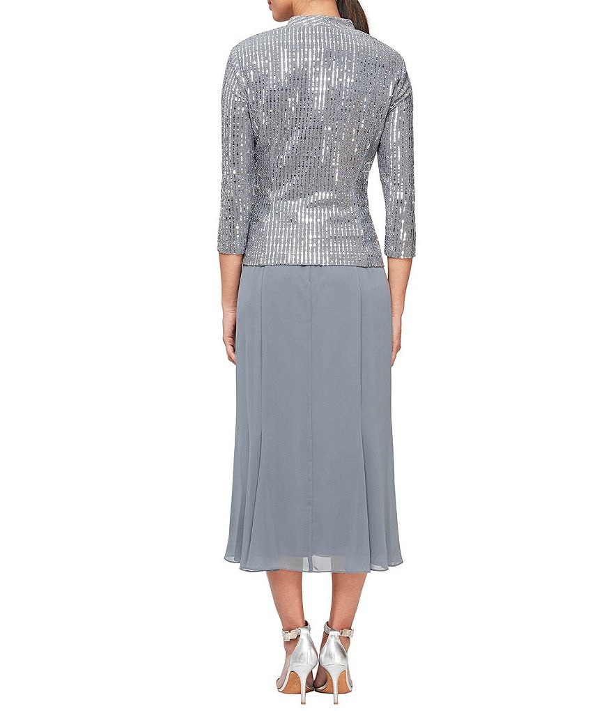 Jkara Petite Size V-Neck 3/4 Sleeve Beaded Bodice Gown