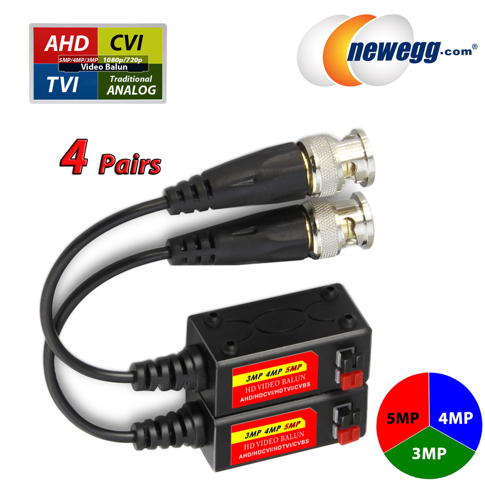 Evertech 4 Pairs Split Joint Mini CCTV BNC HD-CVI/TVI/AHD Passive Video Balun Transceiver