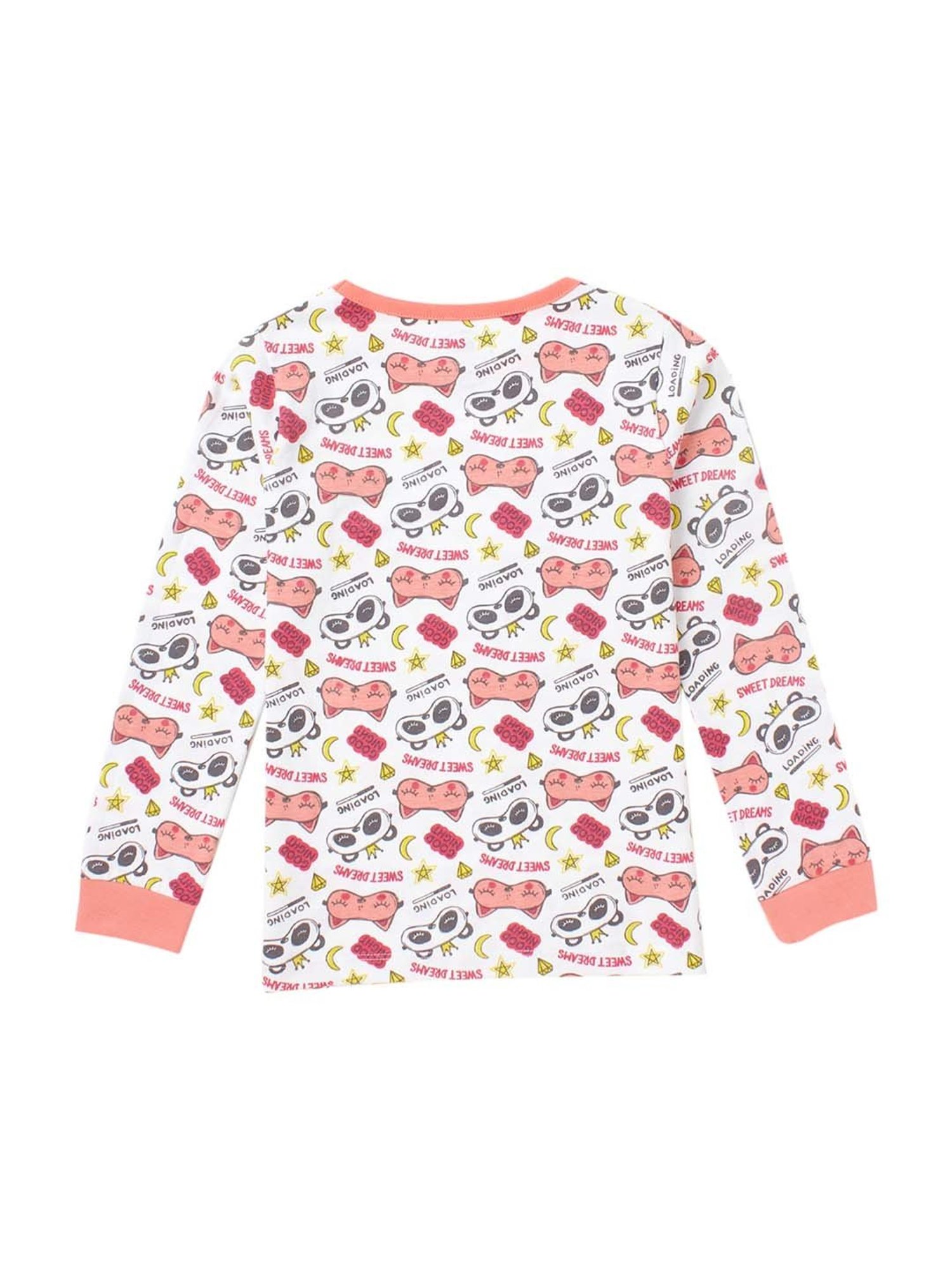 Cub McPaws Girls White & Pink Cotton Printed Full Sleeves T-Shirt Set