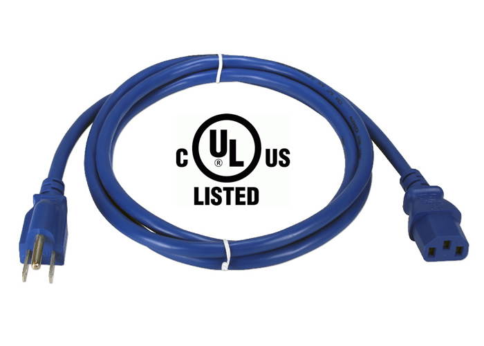 AYA 3Ft. (3 Feet) 18AWG Blue Power Cord NEMA-15P C13 10A Cable 3 Conductor 125V, UL