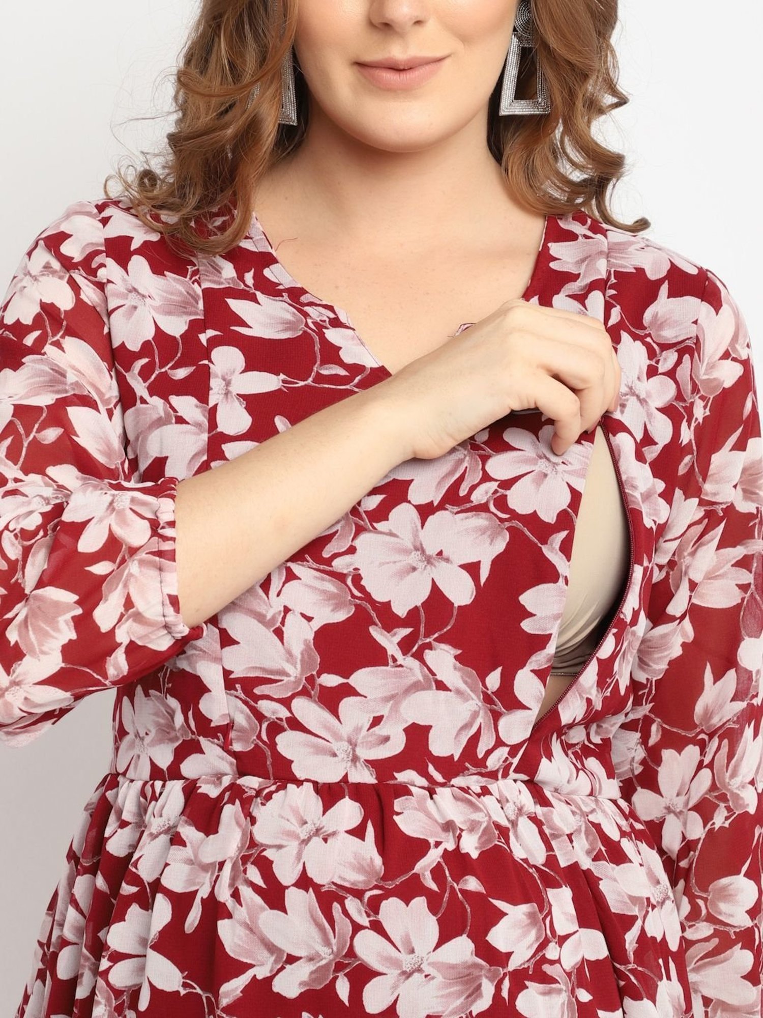 Moms Maternity Maroon Printed Dress