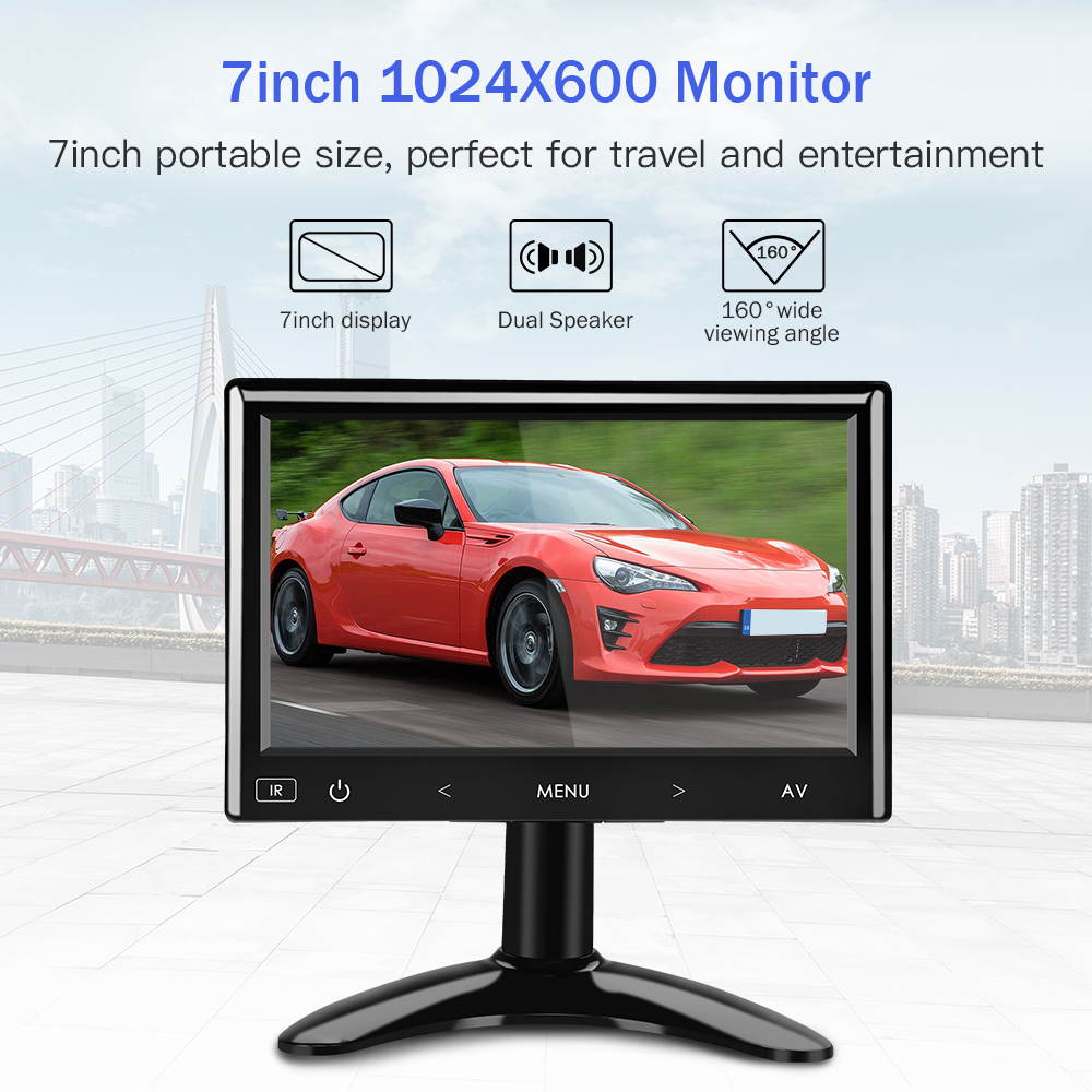 7''LCD  Monitor 140&deg;for Car Office Home Security HDMI VGA with Remote Control