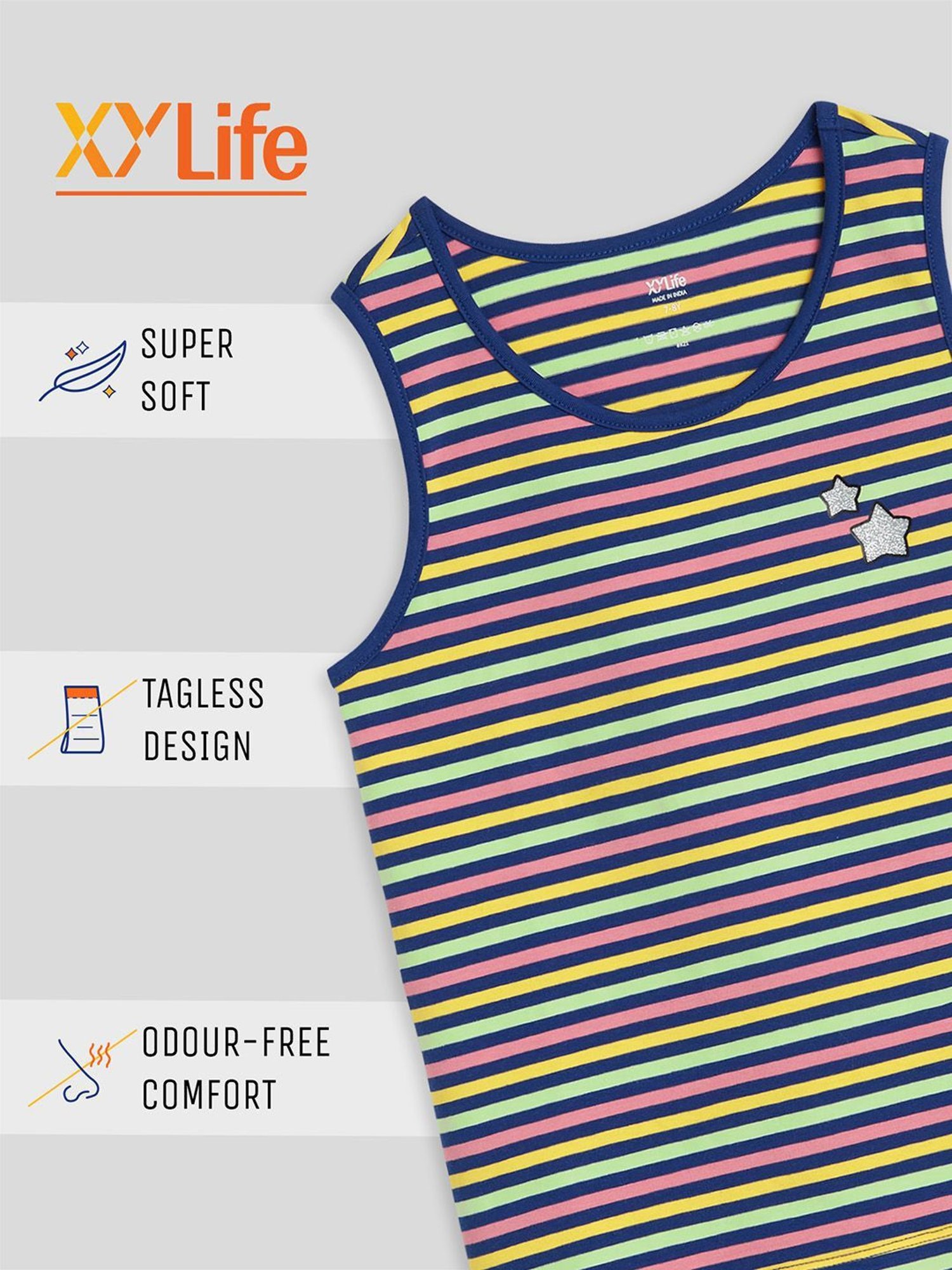 XY Life Kids Multicolor Striped Tank Top (Pack of 3)