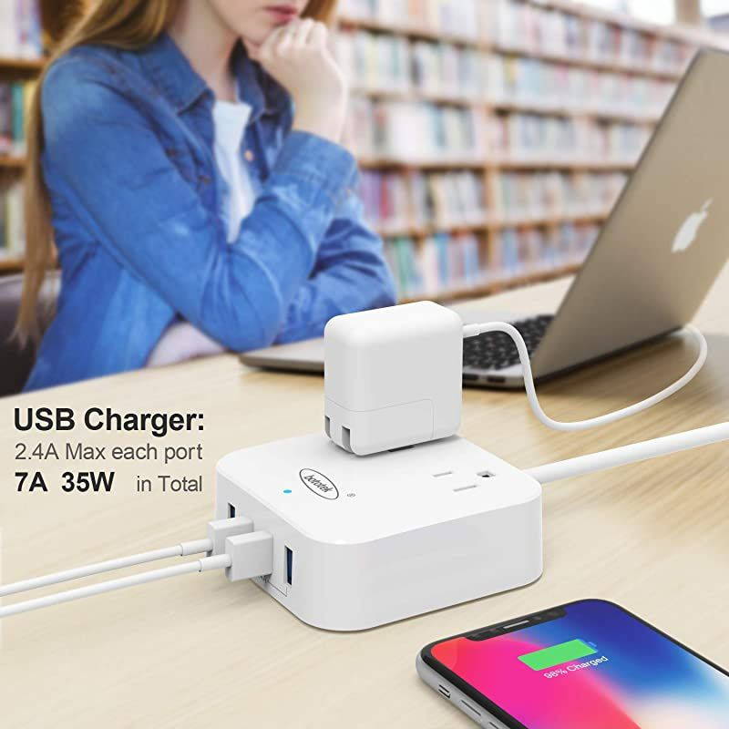 Power Strip with USB,  Desktop Charging Station 2 Widely Spaced Outlets with 4 USB Ports(5V/7A, 35W) 4 ft Extension Cord for Ship Travel Multi Plug Extender