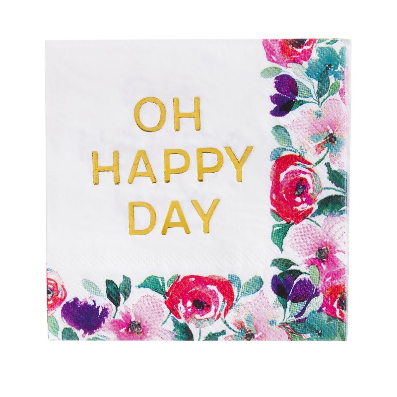 Evergreen Cypress Home Oh Happy Day Foil Paper Cocktail Napkins, 20 count