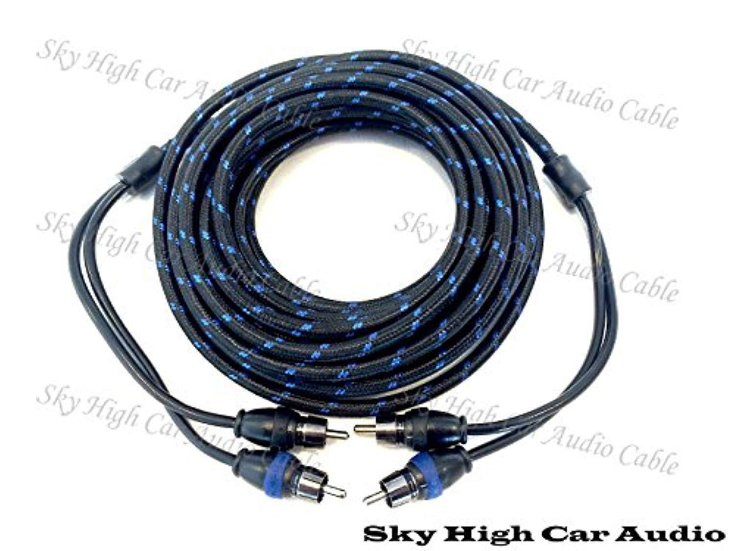 sky high car audio 2 channel 12 ft rca cables triple shield nylon coated