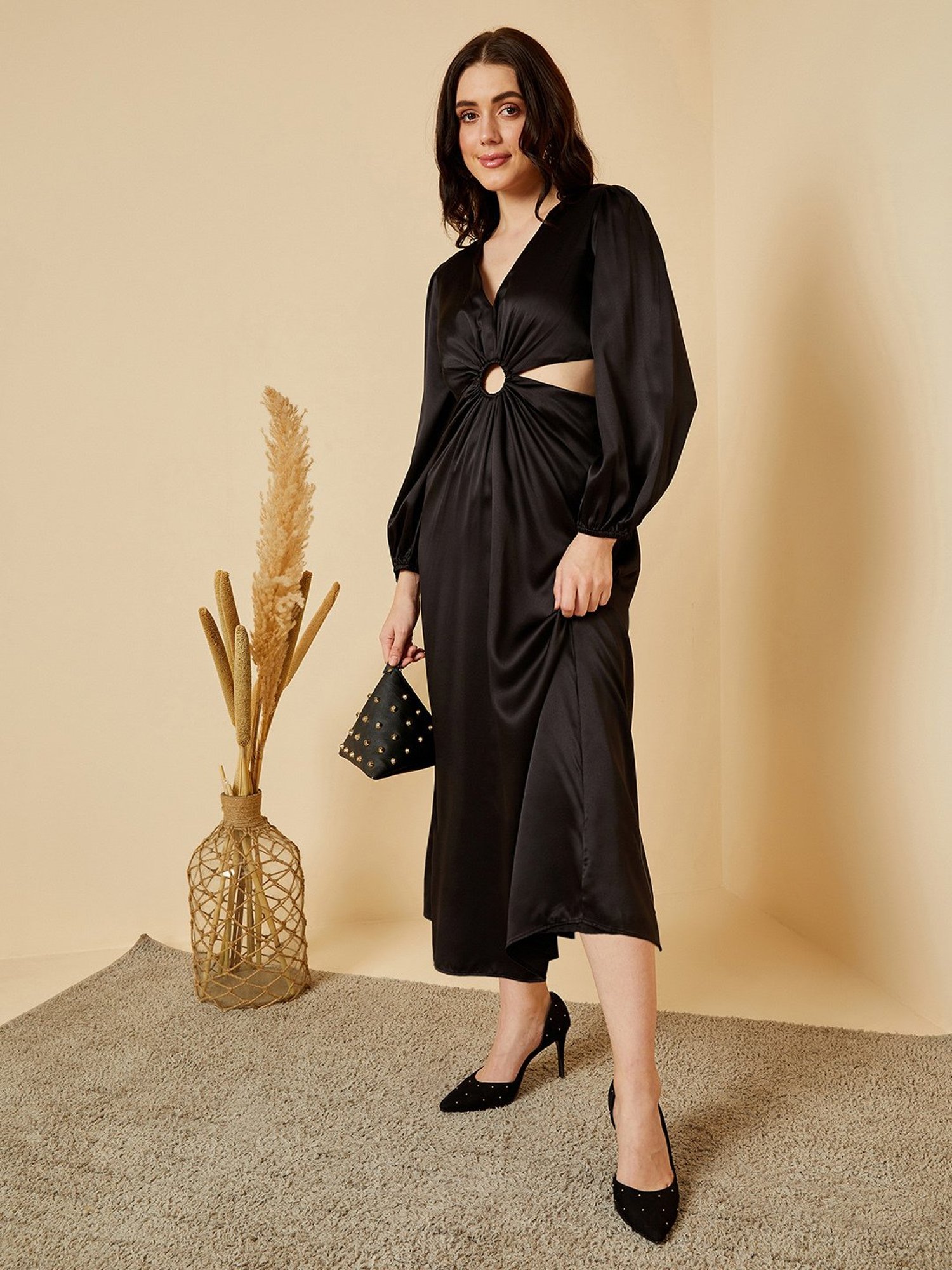 Magre Black Regular Fit Maxi Dress