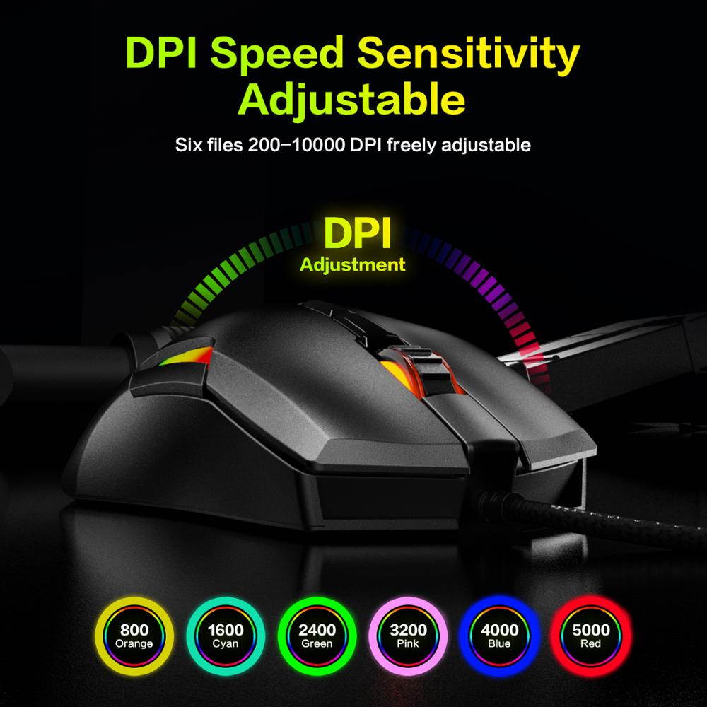 Gaming Mouse 7 Button Adjustable USB Wired Mouse Ergonomic Professional Gaming Mouse GRB 10000DPI Gaming Mice Mause for PC Computer Laptop