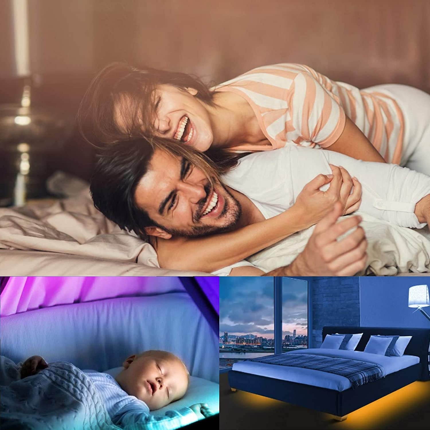 hyrion Led Strip Lights 60ft 2 Rolls of 30ft RGB Led Lights Strip Kit with 44 Keys Remote Color Changing Led Lights for Bedroom Home Kitchen Decoration