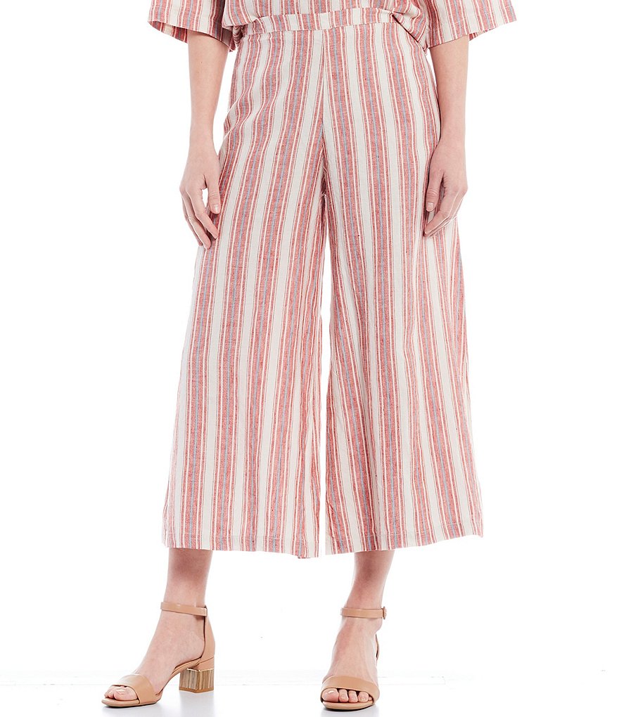 Bryn Walker Ella Stripe Light Linen Flat Front Wide Leg Pull-On Coordinating Pants