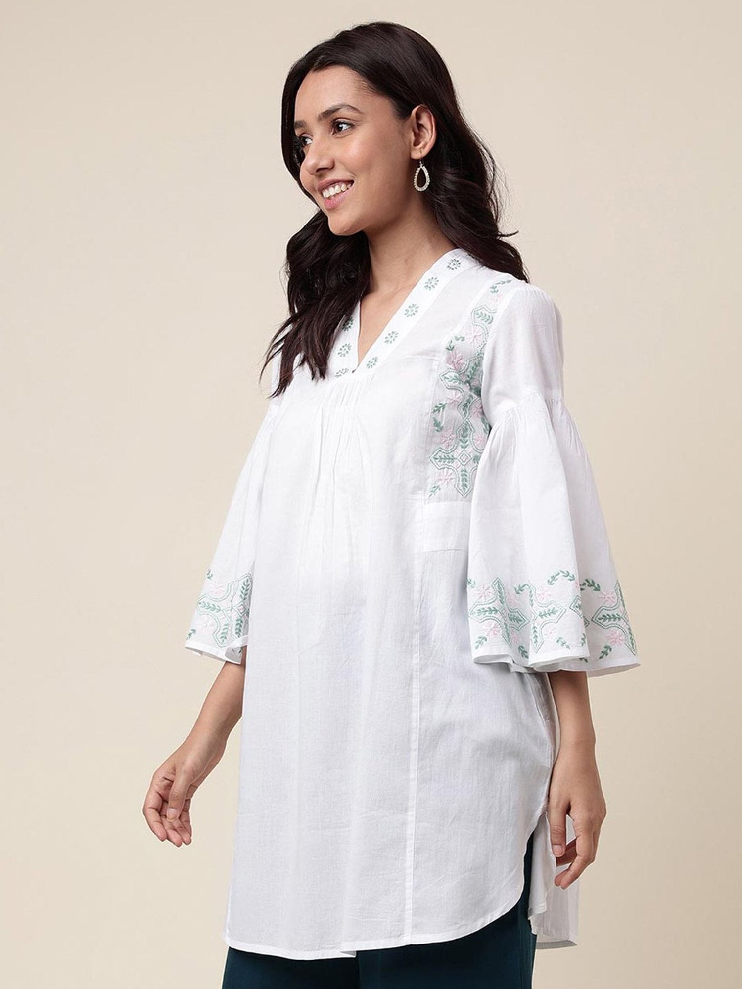 Fabindia White Cotton Embroidered Tunic