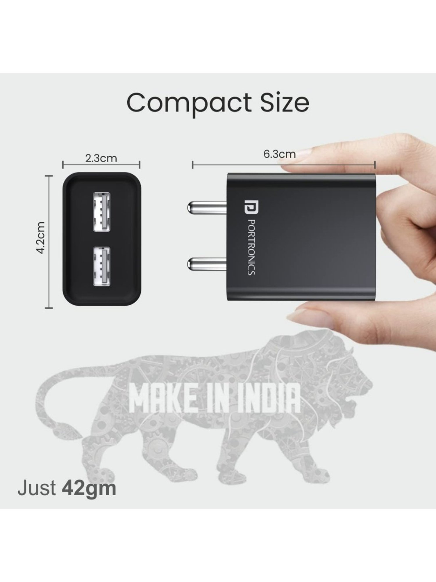 Portronics POR-1066 2.4A Dual USB Ports Charging adapter with 1M Micro Usb Cable (Black)