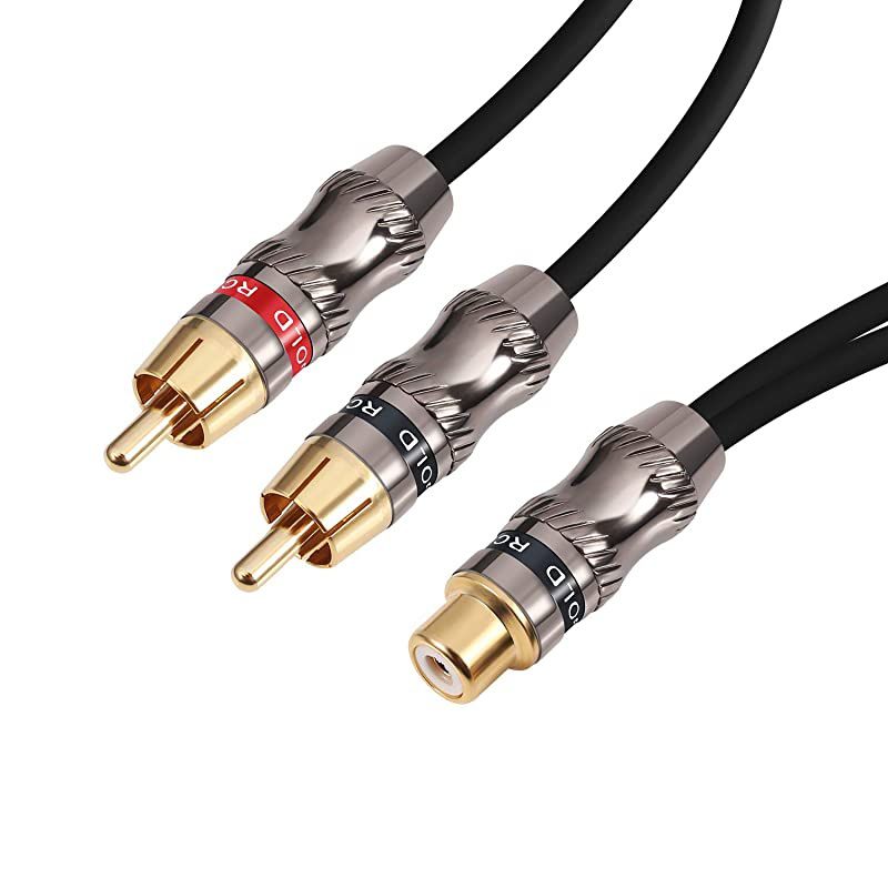 RCAPhono Splitter Cable RCA Female to Dual Male Gold Plated Adapter Stereo Audio YCable Heavy Duty 1 Female to 2 Male 10quot25 cm
