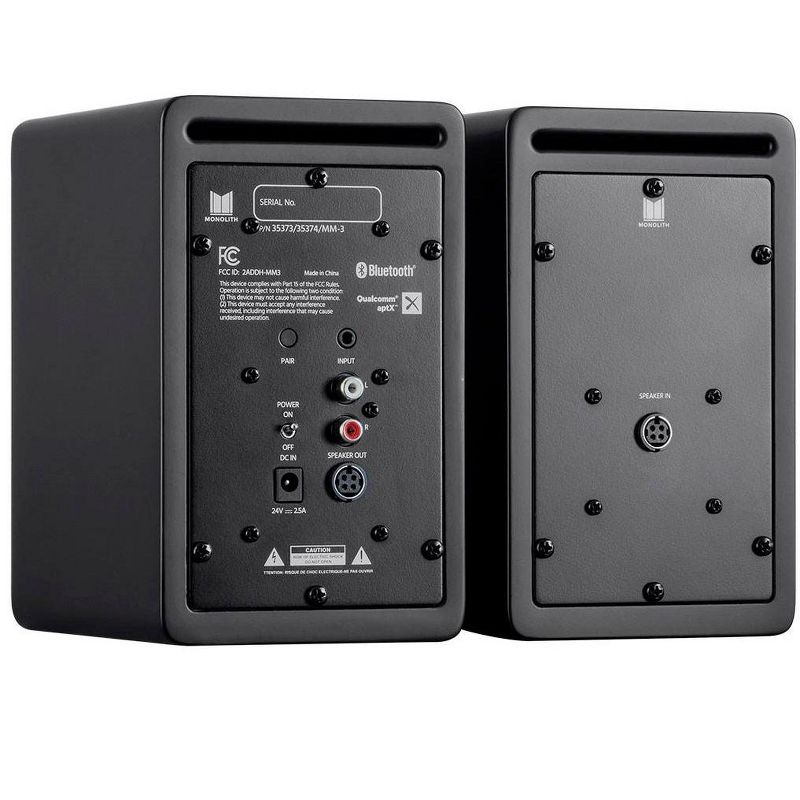 Monolith MM-3 Powered Multimedia Speakers - Black (Pair) With AptX Bluetooth, Fron Headphone Jack, Digital Calss D