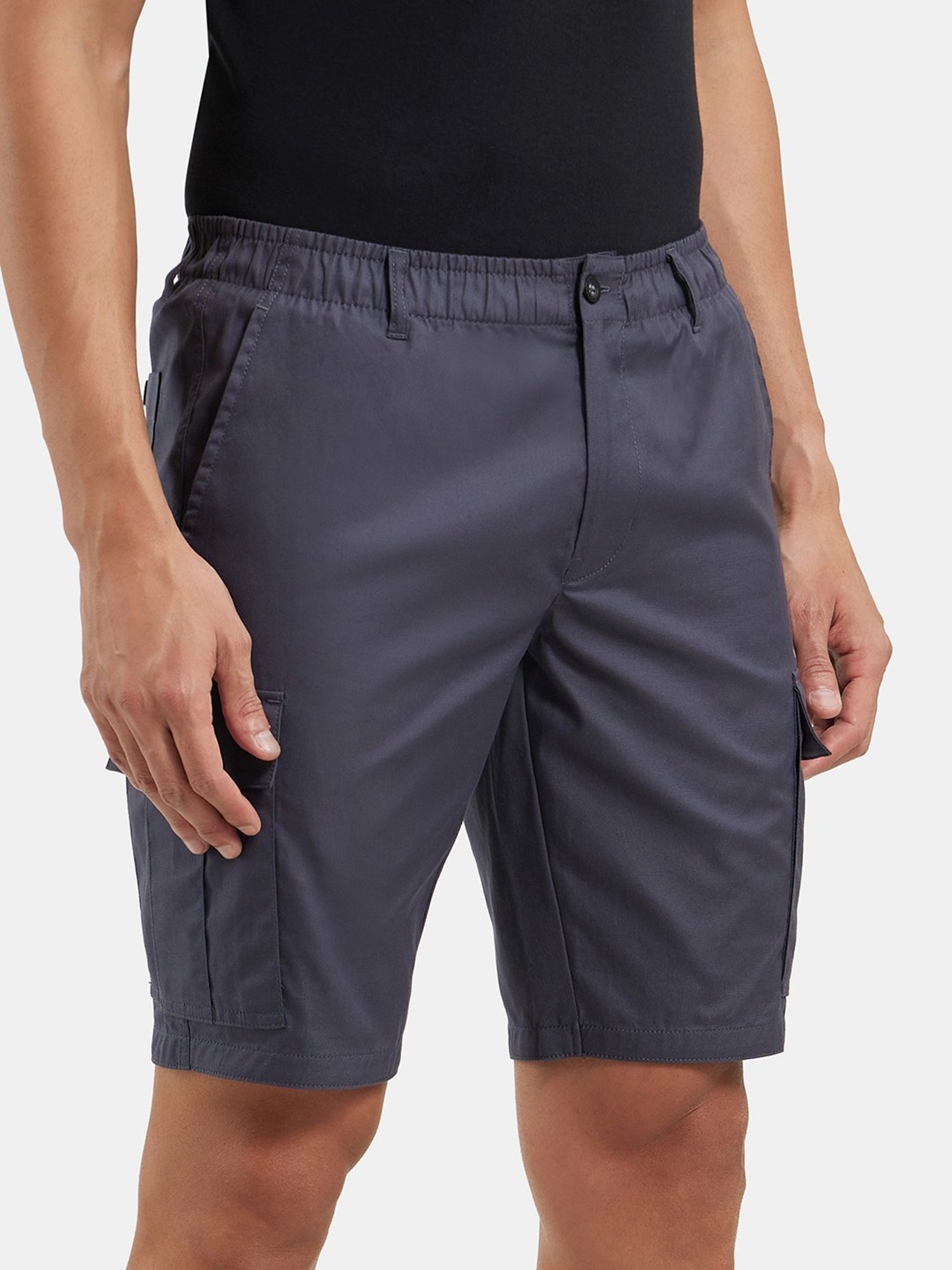 Jockey Grey Cotton Straight Fit Cargo Shorts