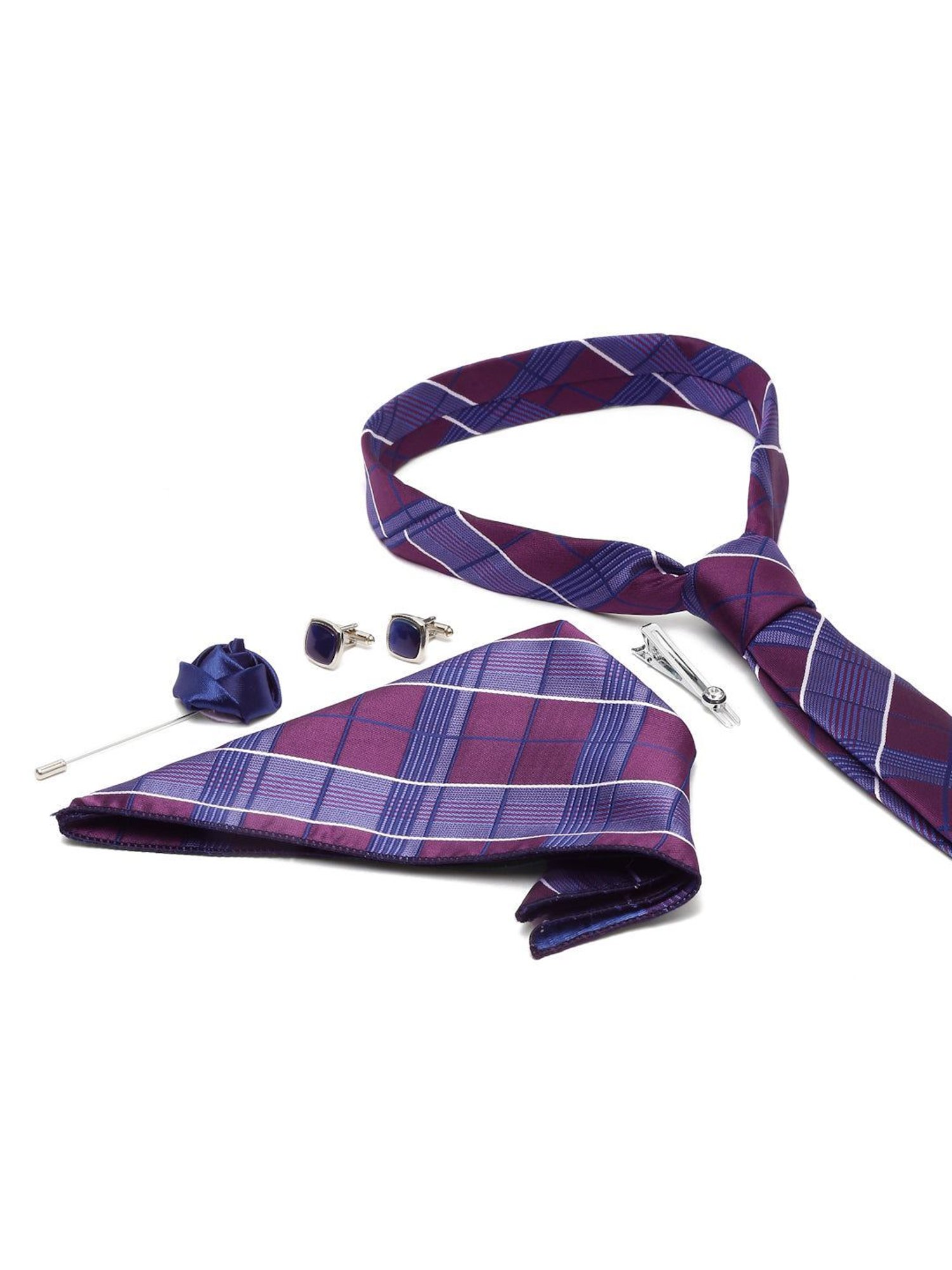 Louis Stitch Purple Checks Necktie Gift Set - Set of 5