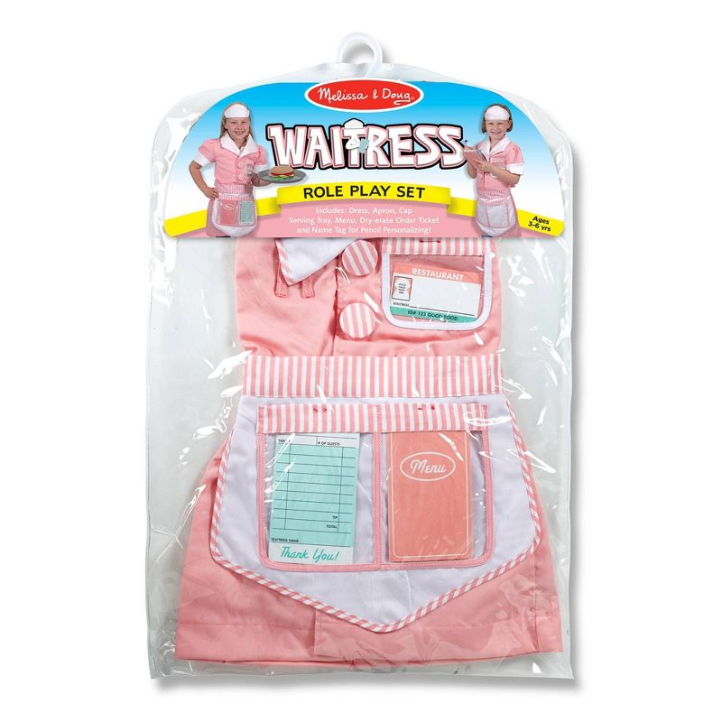 Melissa & Doug Waitress Role Play Costume Set (7pc) - Includes Apron, Order Pad, Cap