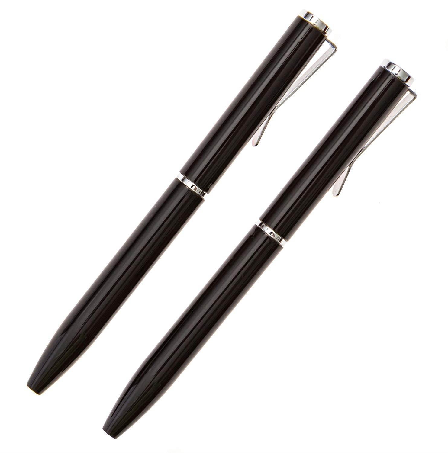 NarwhalCo Set of 2 Black Small Pens (3.35") for Pocket, Wallet, Planner, Purse or Passport