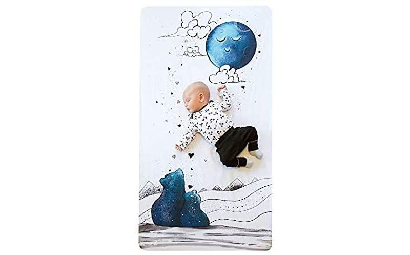 JumpOff Jo Crib Bedding Set, Includes Cotton Crib Sheet, Crib Skirt, and Minky Quilt, 3 Pieces, Mama Bear Blue