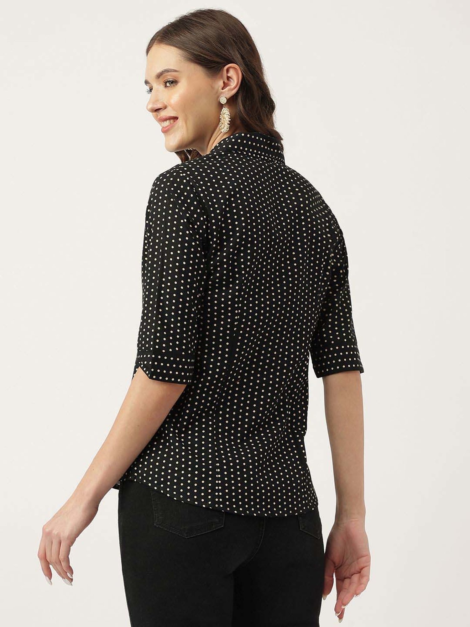 Divena Black Cotton Polka Dots Top