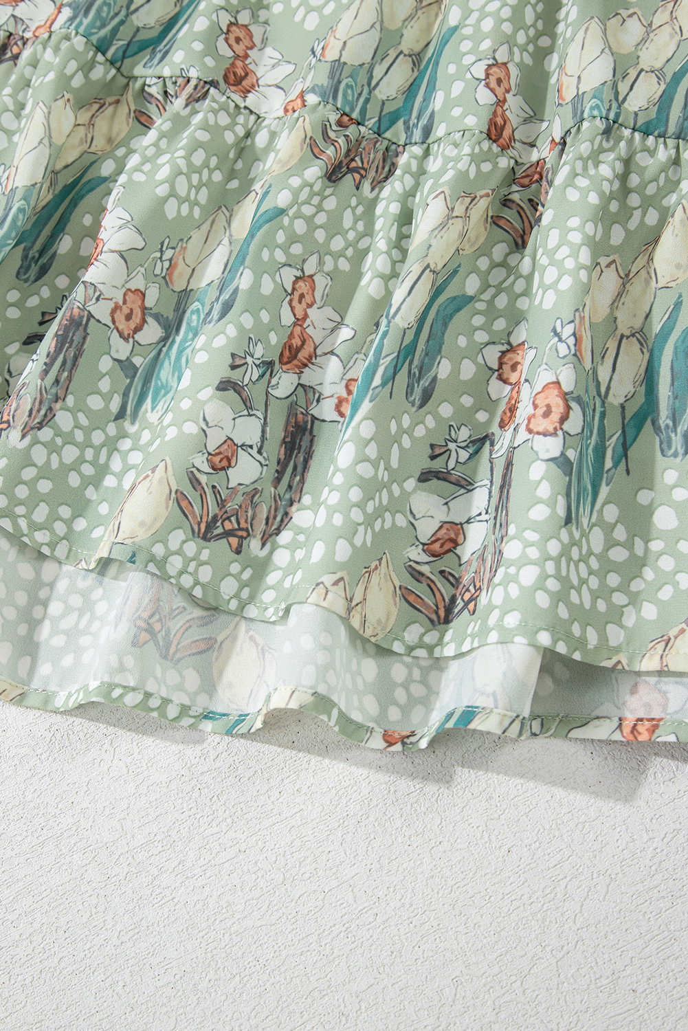 White Frill Mock Neck Sleeveless Tiered Floral Dress