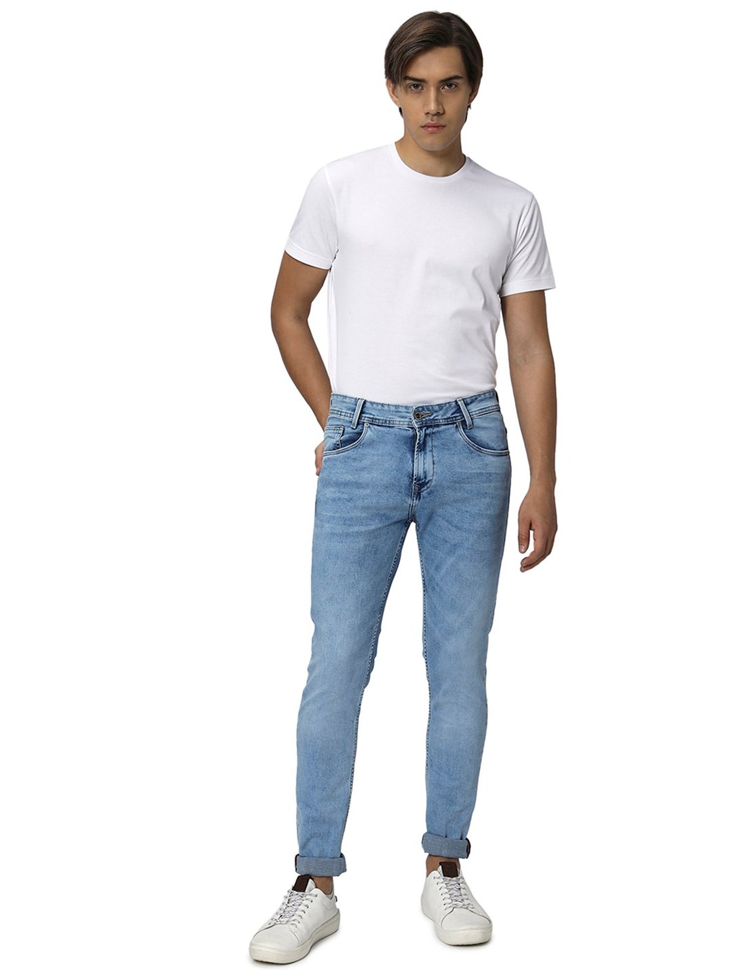 Mufti Light Blue Skinny Fit Heavily Washed Jeans