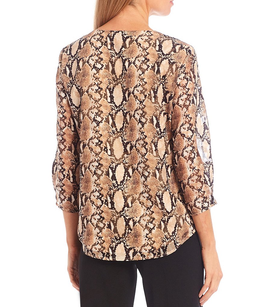Preston & York Caroline Bow Woven V-Neck 3/4 Sleeve Blouse