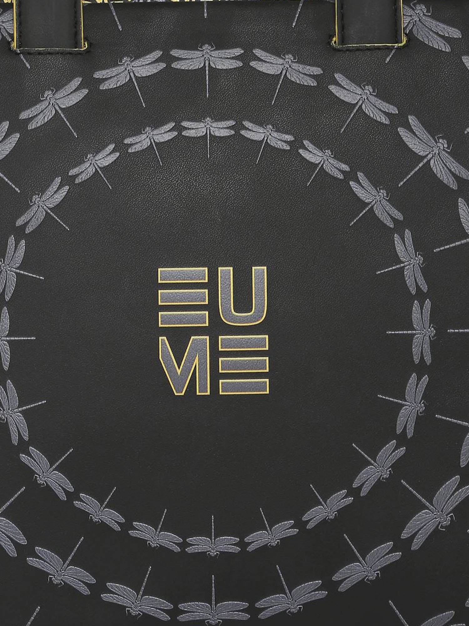 Eume Dragonfly Black Leather Printed Laptop Messenger Bag