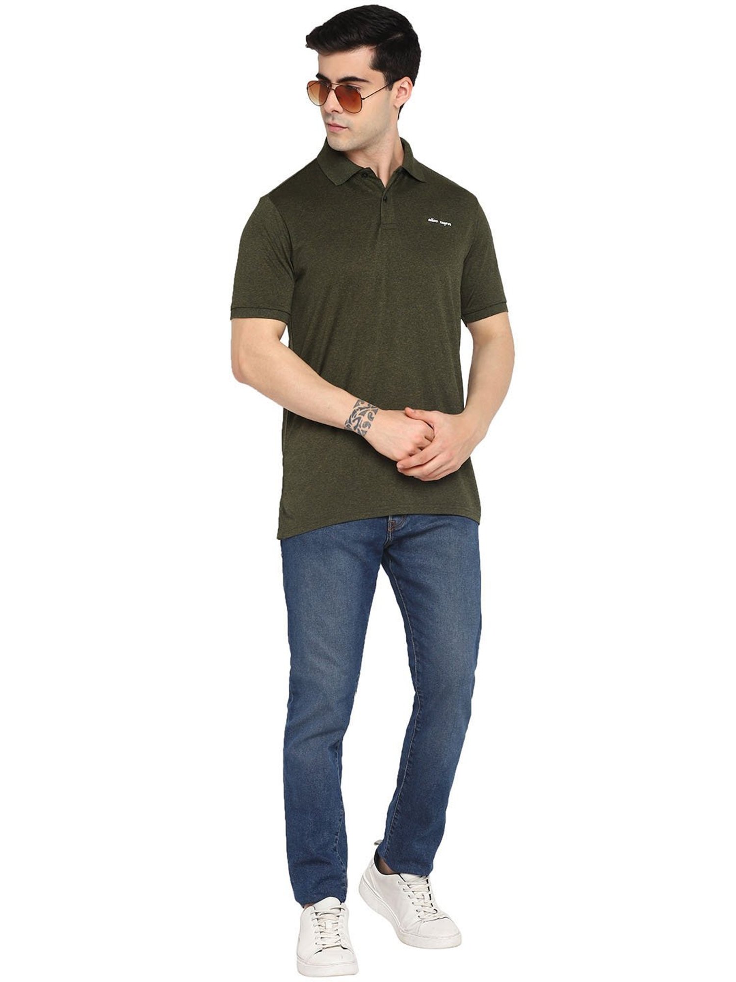 Allen cooper Olive Regular fit Polo T-Shirt