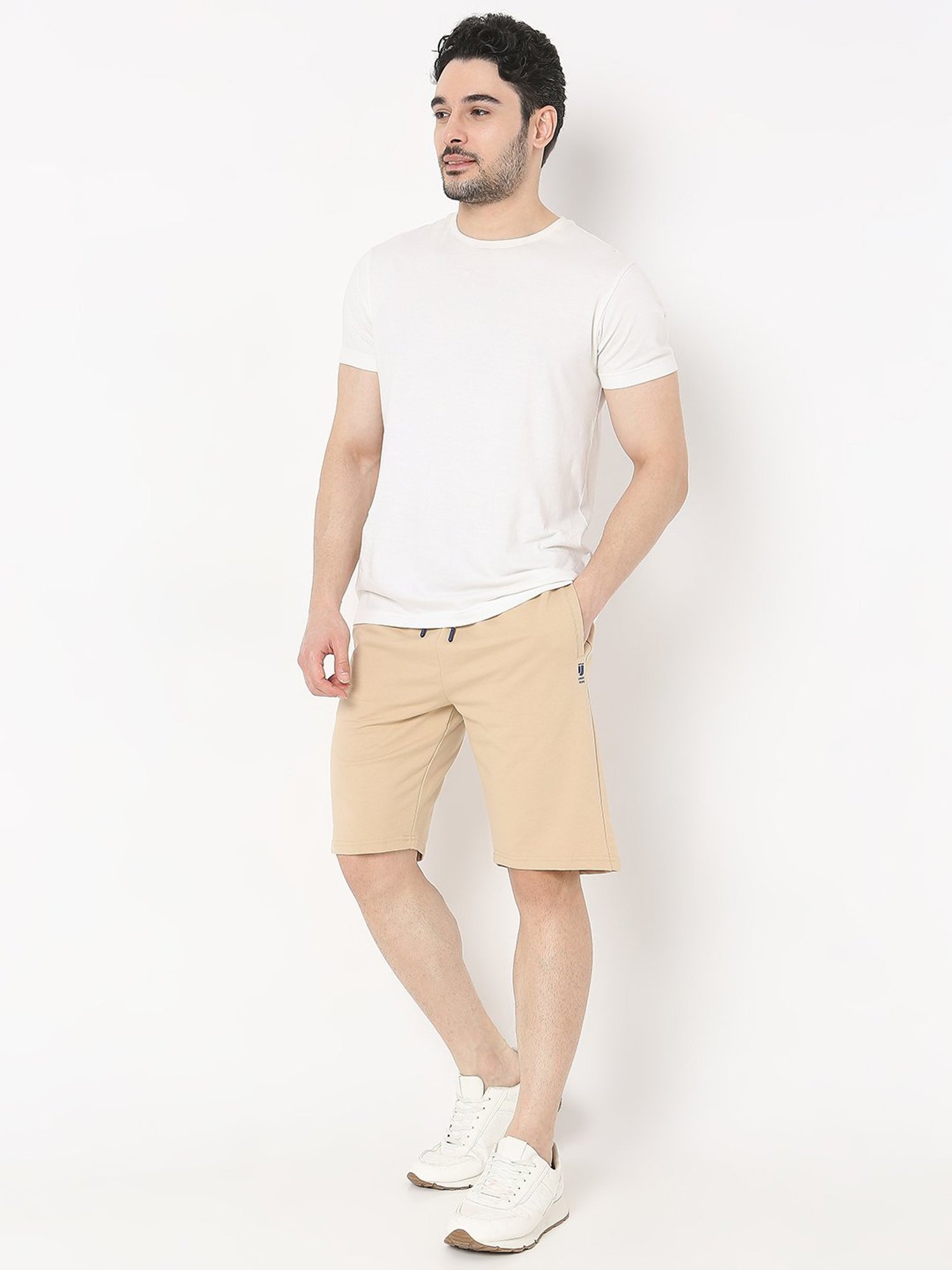 UnderJeans by Spykar Beige Regular Fit Lounge Shorts