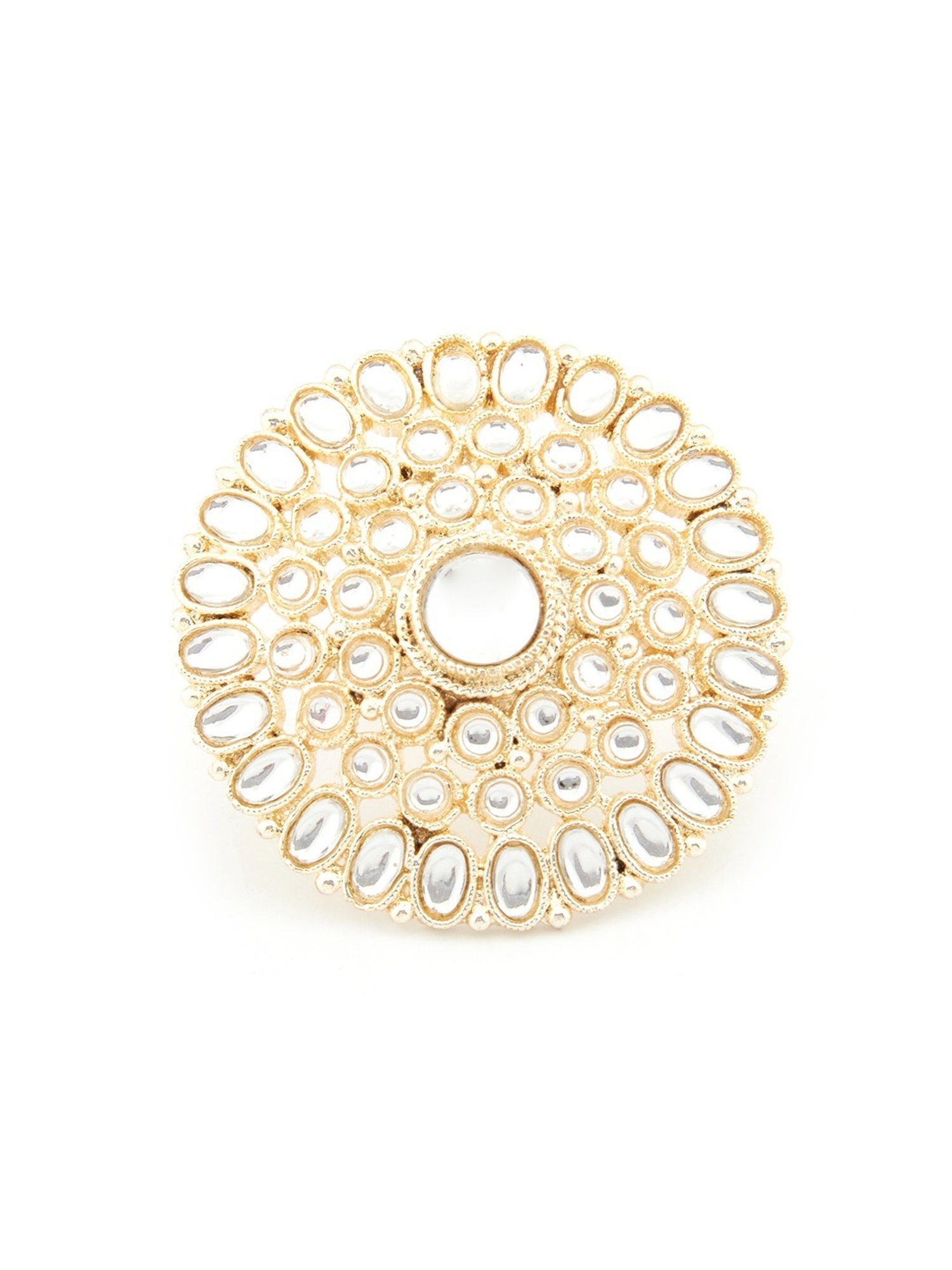 Zaveri Pearls Gold Tone Bridal Kundan Choker Necklace Earring Maangtikka & Ring Set-ZPFK13053